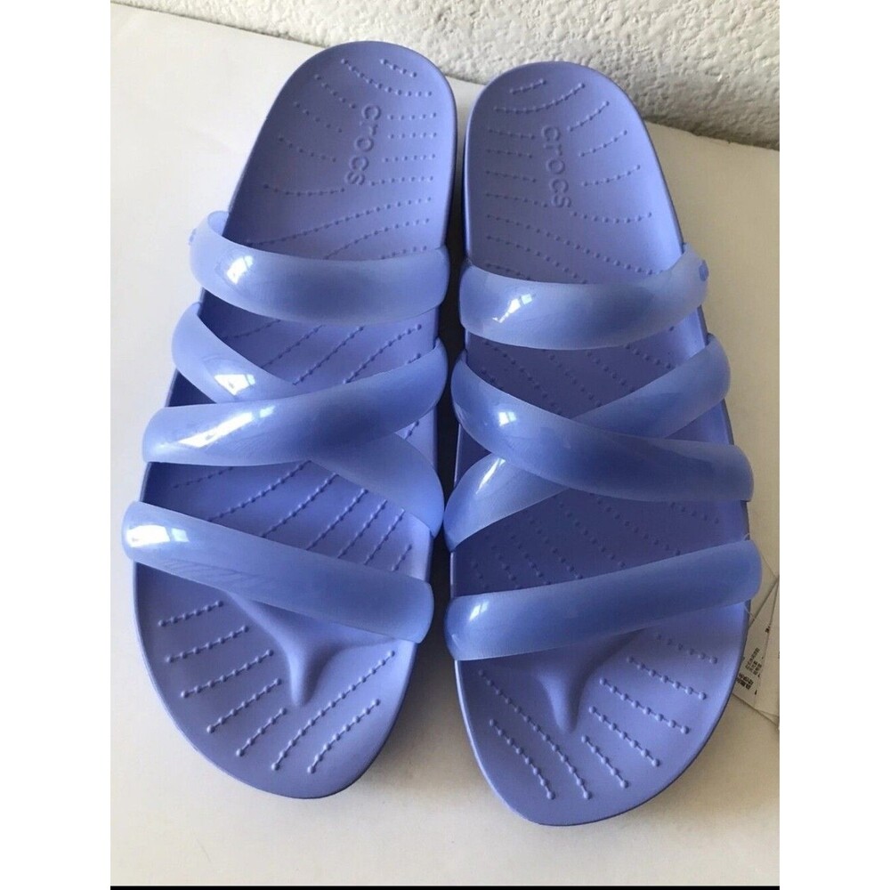 WOMEN'S CROCS MOON JELLY PURPLE GLOSSY STRAPPY FLIP FLOP SANDALS SIZE 9